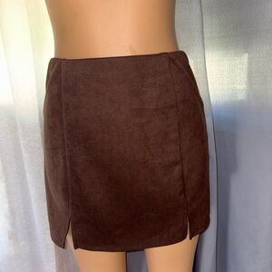 Brown Mini Skirt with Side Slits